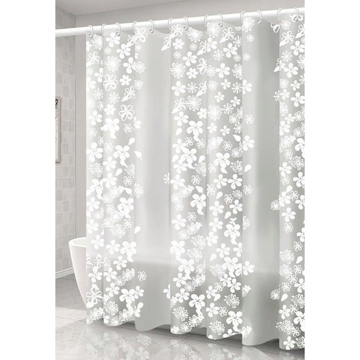 Завеса за душ, DECORTREND, полиетилен, водоустойчива, 200 x 240 см, прозрачно/бяло