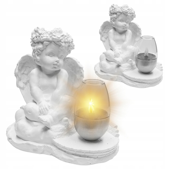 Angyal kerti figura, DECORTREND, napelemes LED, impregnált, fehér, 21x22x14cm