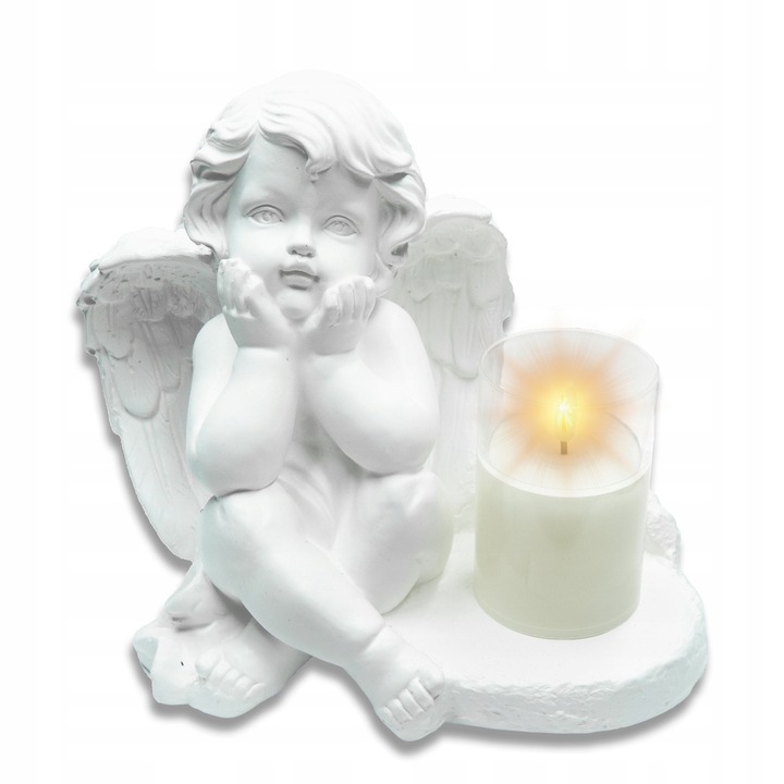Figurina Decorativa, DECORTREND, Ipsos, Model Inger cu Lampa LED, 22 x 21 x 14 cm, Alb