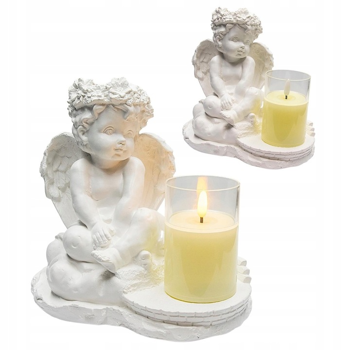 Gipsz figura, DECORTREND, angyal LED lámpával, fehér, 21x21x14cm