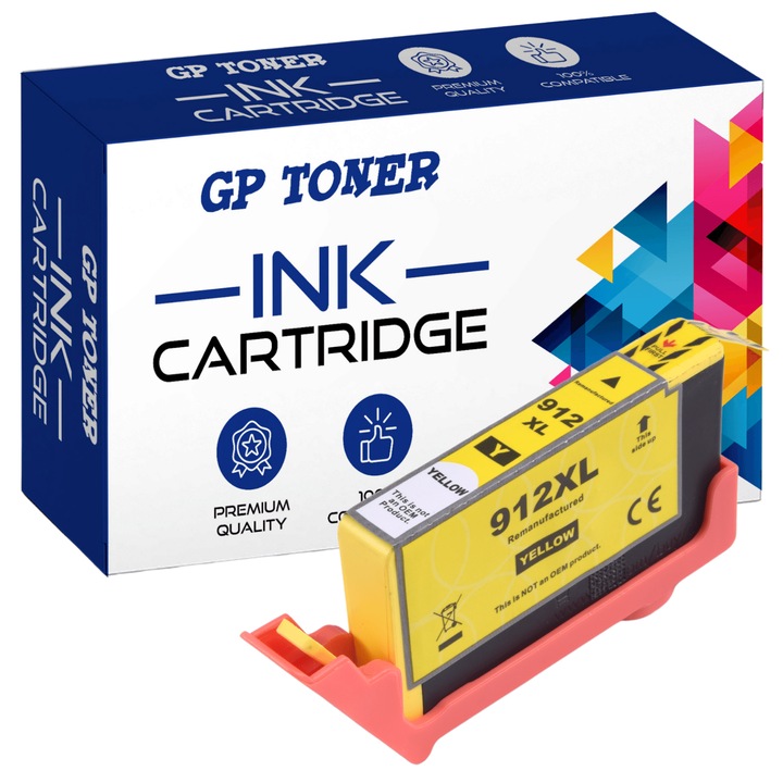 Cartus de cerneala, compatibil cu HP 912 XL pentru modelele 8010, 8013, 8020, 8023, 8024 - GP TONER, Galben