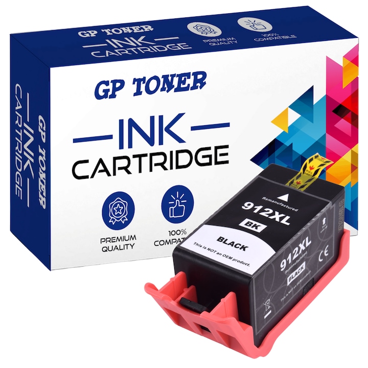 Cartus de cerneala, compatibil cu HP 912 XL pentru modelele 8010, 8013, 8020, 8023, 8024 - GP TONER, Negru
