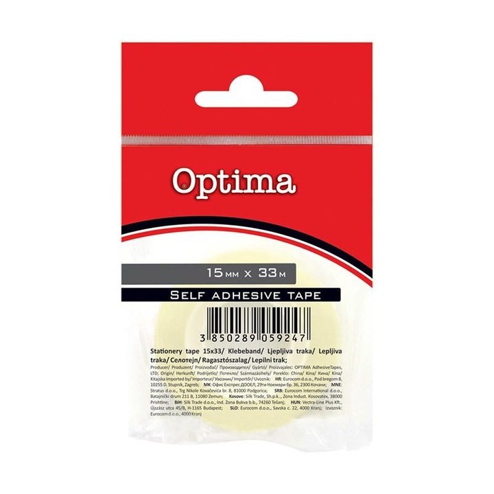 Самозалепваща лента OPTIMA water clear 15mmx33m transparent