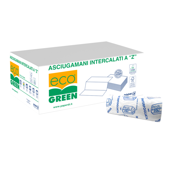 Prosop de maini pliat in Z, cu 2 straturi, 200 de coli/pachet, 15 pachete/cutie, Paperdi_AZ.118/3000, alb cu imprimeu albastru