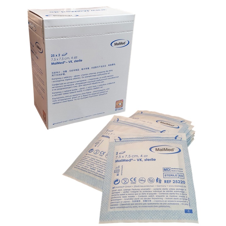 Comprese sterile netesute 7,5 cm x 7,5 cm 4 straturi 25 x 2 bucati VK Maimed