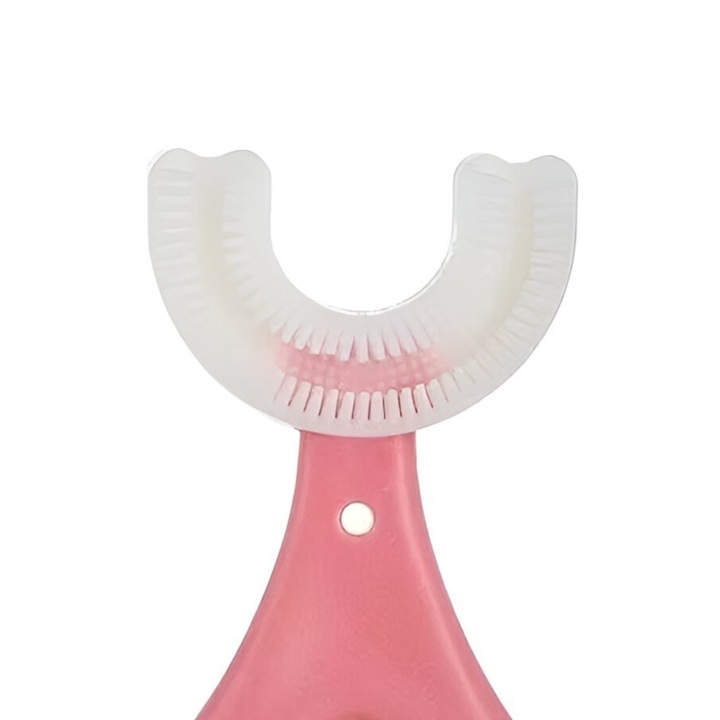 Periuta Dentara pentru Sugari si Copii 2-6 Ani, Forma U, cu Model Inima, Silicon Moale pentru Dinti si Gingii Sensibile, 9 cm, Roz