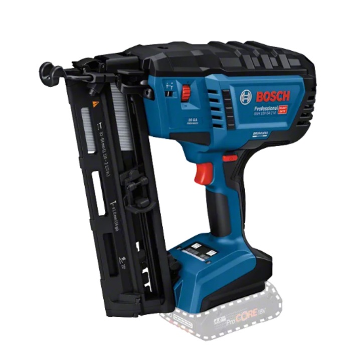 Акумулаторен пистолет за пирони BOSCH GNH 18V-64-2 M Professional, 18V, пирони 1.6 x 32/64 mm, пълнител 105 бр., без батерия/зарядно устройство