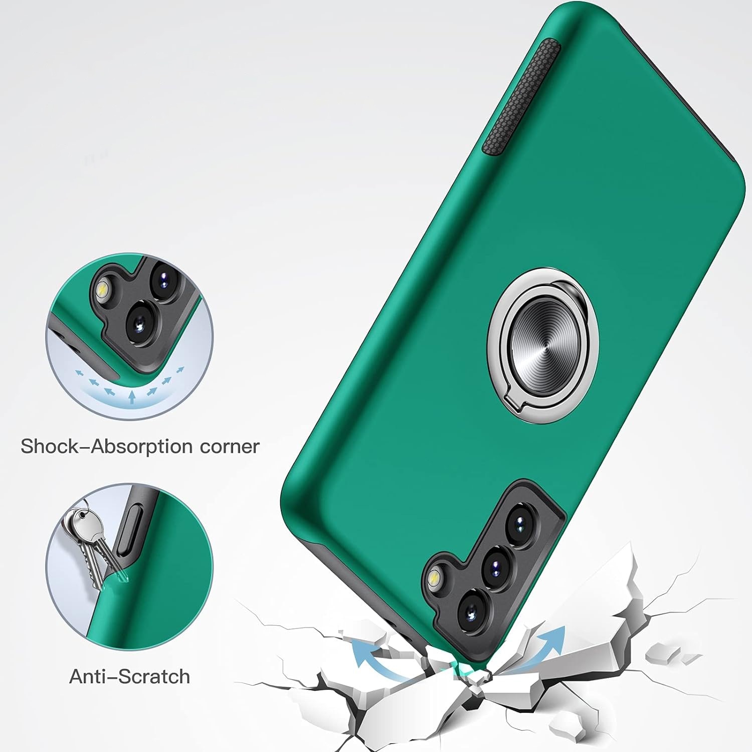 Husa pentru Samsung Galaxy S21 PLUS, inel rotativ si Kickstand 360°, Protectie Militara Antisoc, cu disipare termica, Verde