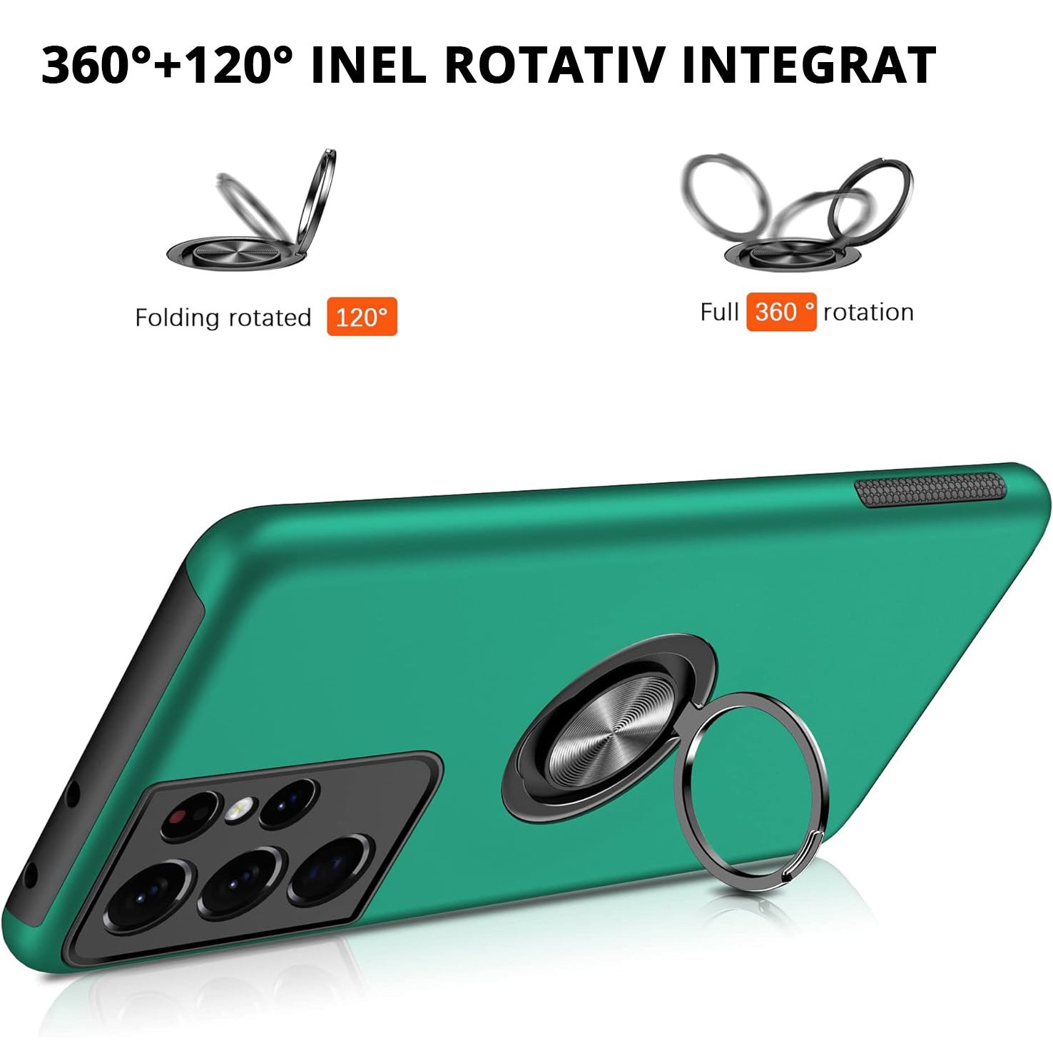 Husa pentru Samsung Galaxy S21 Ultra, MobileSmart, Hibrid Antisoc, Inel Rotativ 360° Magnetic pentru Suport Auto, Verde
