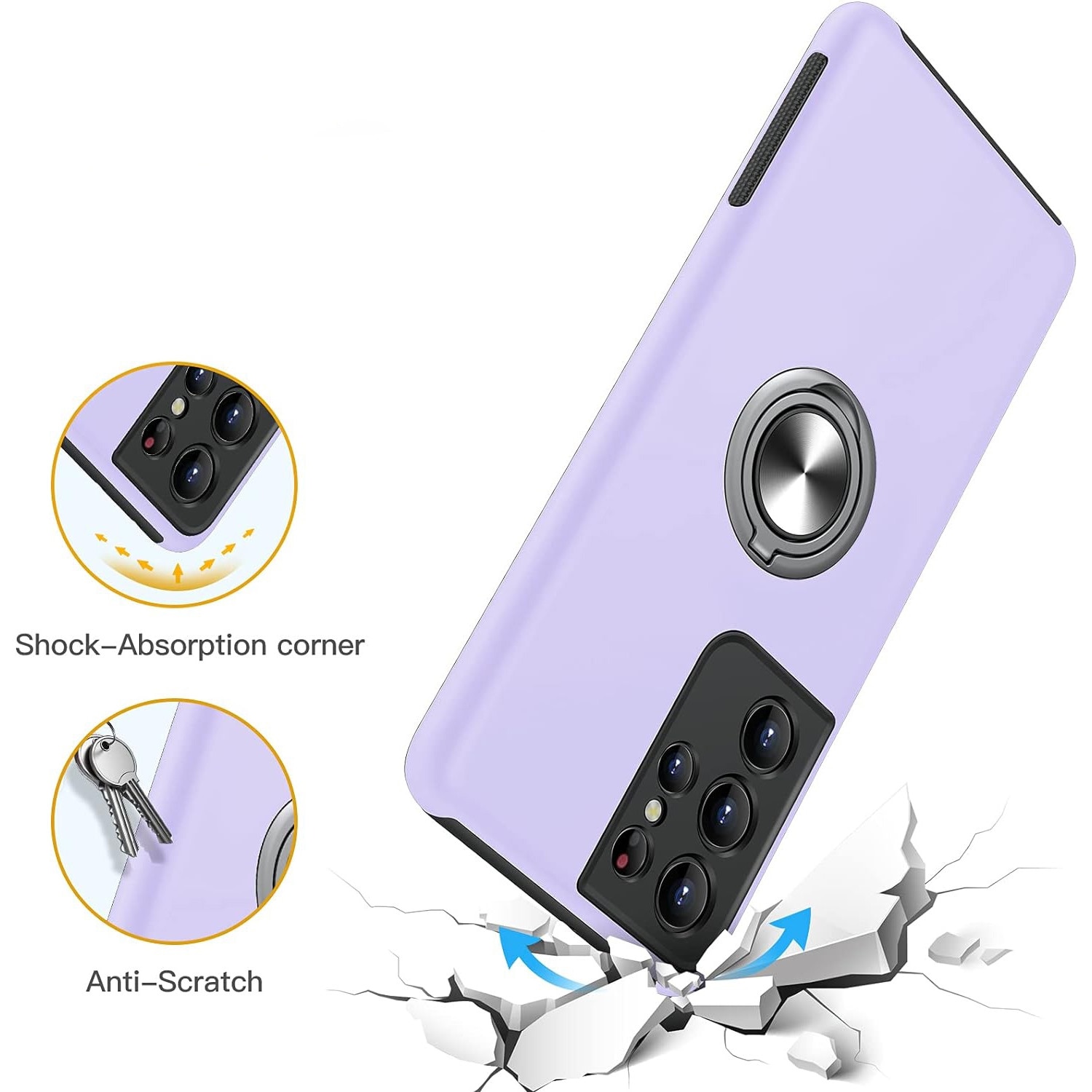 Husa pentru Samsung Galaxy S21 Ultra, MobileSmart, Hibrid Antisoc, Inel Rotativ 360° Magnetic pentru Suport Auto, Mov