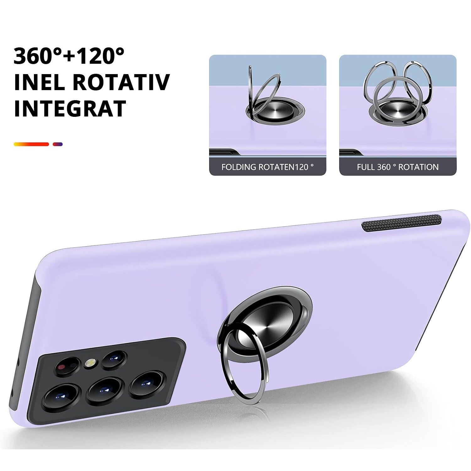 Husa pentru Samsung Galaxy S21 Ultra, MobileSmart, Hibrid Antisoc, Inel Rotativ 360° Magnetic pentru Suport Auto, Mov
