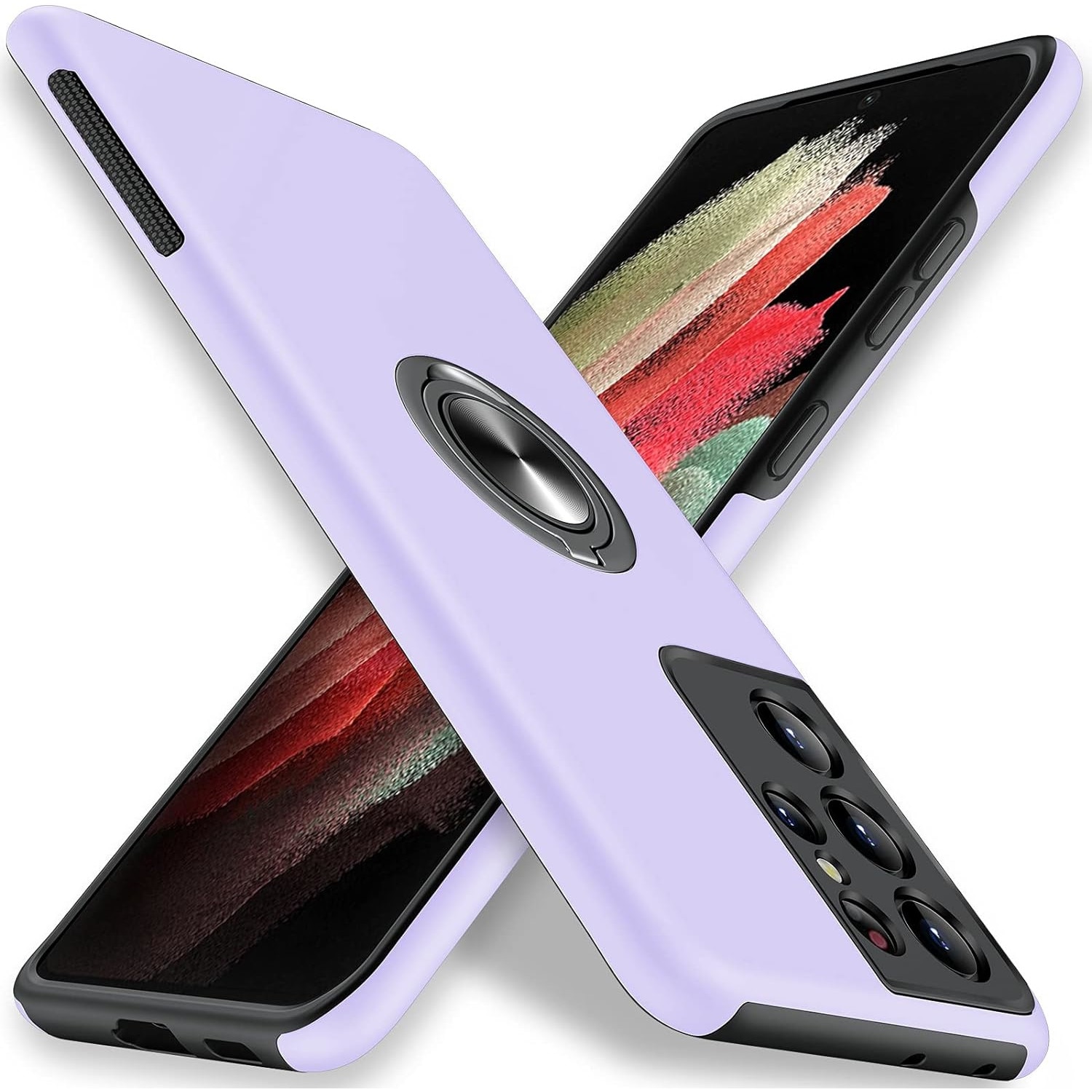 Husa pentru Samsung Galaxy S21 Ultra, MobileSmart, Hibrid Antisoc, Inel Rotativ 360° Magnetic pentru Suport Auto, Mov