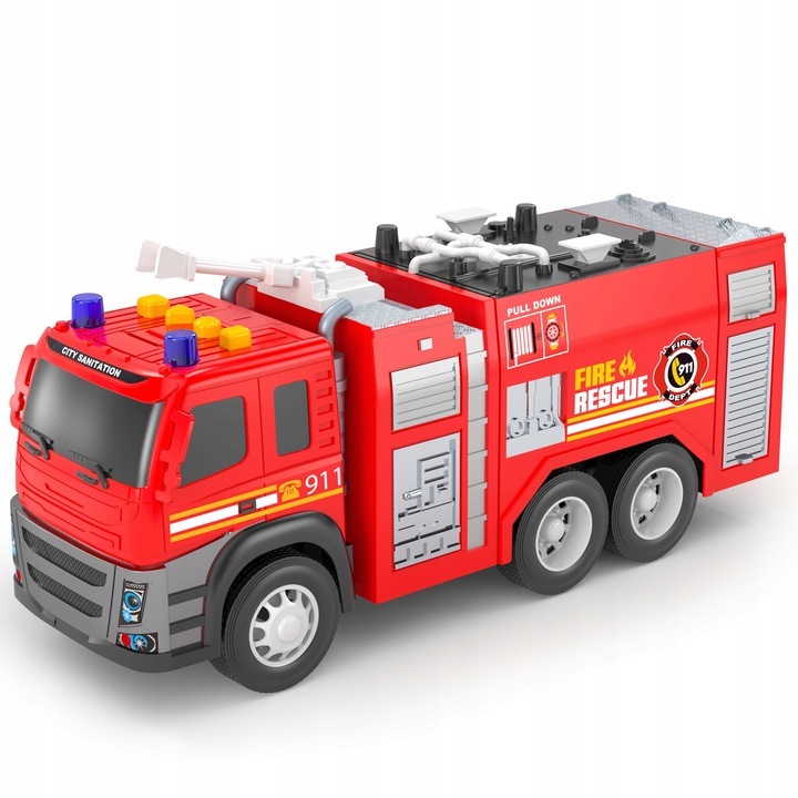 Играчка кола Fire Truck, Luxma, Пластмаса, С аксесоари, 3+ години, Многоцветна