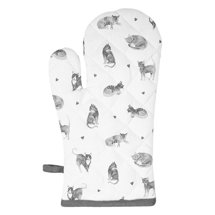 Set 2 manusi bumbac termic alb gri Pisicute 18x30 cm