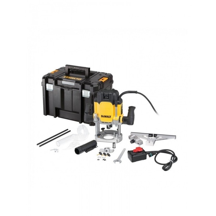 Рутер DeWALT DWE627KT-QS, 2300W, регулиране на скоростта, 0-50 мм дълбочина на фрезоване, черно/жълто, с кутия и аксесоари