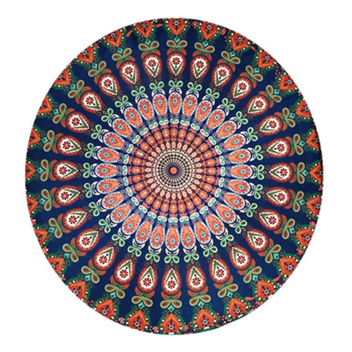 Covor multifunctional Enforose, Mandala Bohemian, bumbac si chiffon, multicolor, 100x200cm