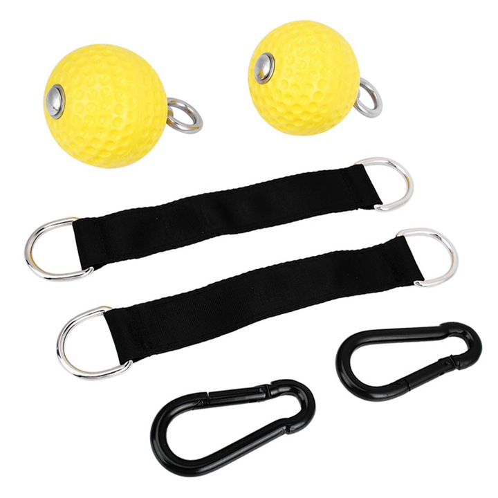 Set mingi de antrenament pentru tractiuni QttvbTna, otel inoxidabil/PU/Plastic, galben/negru, suport 200kg