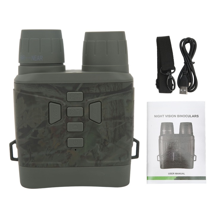 Бинокъл за нощно виждане, QttvbTna, 5x цифрово увеличение, 36MP, инфрачервен, 4000mAh, черен