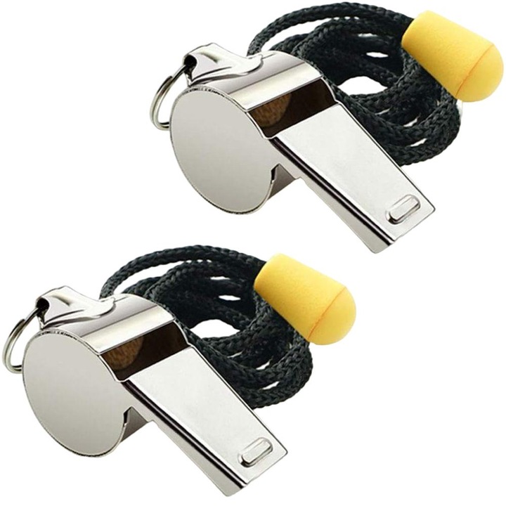 Set 2 Fluiere, QttvbTna, Inox, Snur ajustabil, 4.8 x 1.5 cm, Argintiu