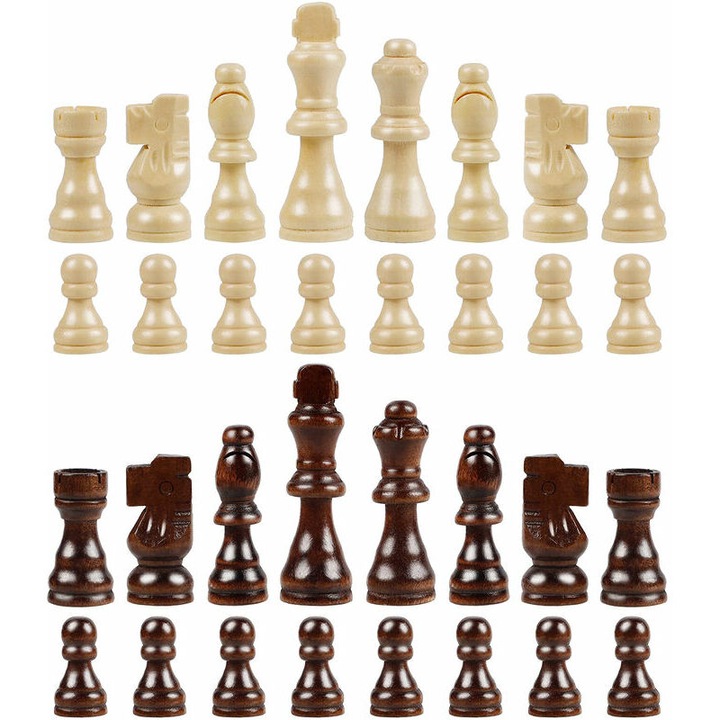 Комплект 32 шахматни фигури, QttvbTna, дърво, височина на царя 75 мм, бяло/кафяво