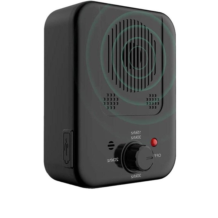 Ugatásgátló készülék, QttvbTna, 3 állítható ultrahang frekvencia, Újratölthető, Fekete