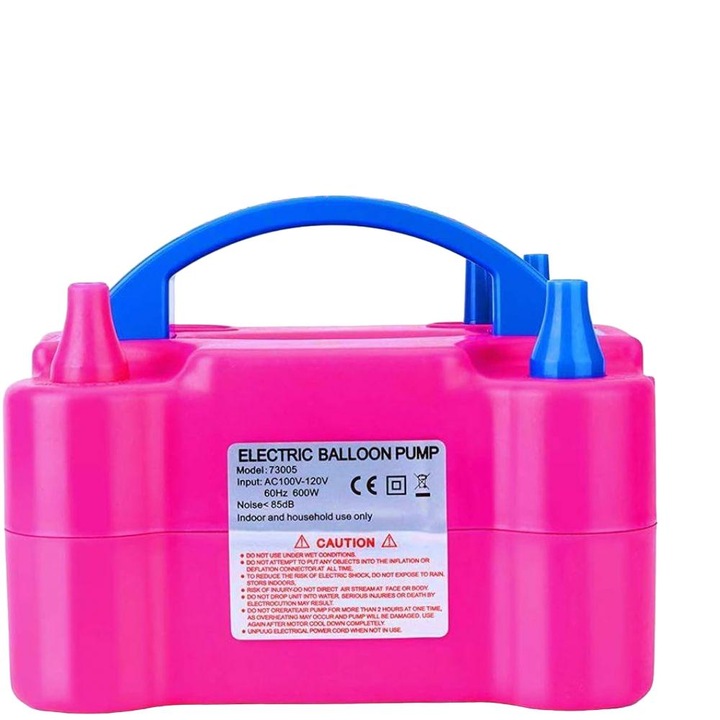 Електрическа помпа за балон, QttvbTna, 600 W, 120 V, Двойна дюза, 19,9 x 15,7 x 13,3 cm, розова