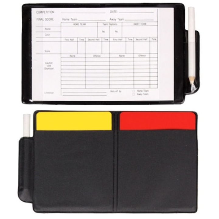 Set arbitraj QttvbTna, 2 cartoane, carnetel cu creion, husa vinil, galben/rosu, 11x10cm