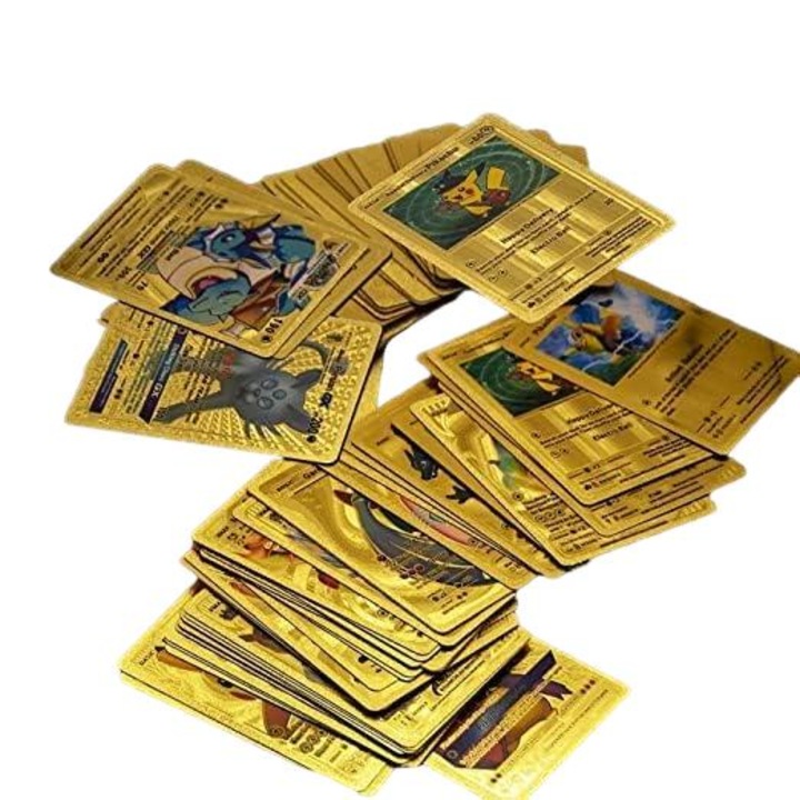 QttvbTna, Комплект от 55 карти за игра Pokemon, златно фолио, водоустойчиви, 8,8x6,3 cm