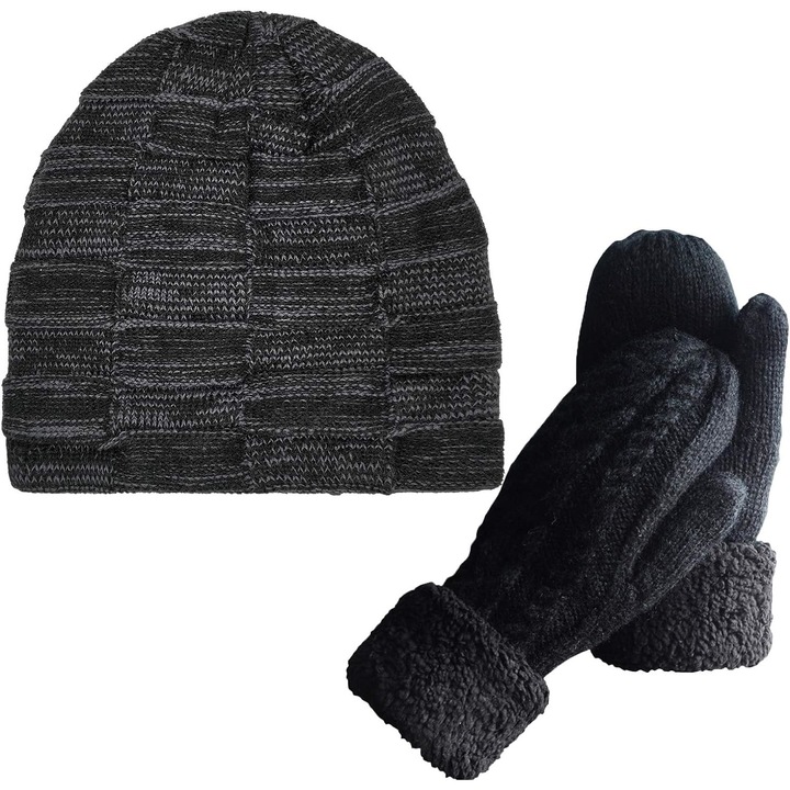 Комплект зимна шапка и ръкавици, QttvbTna, Fitbit Charge 2, комплект, черен