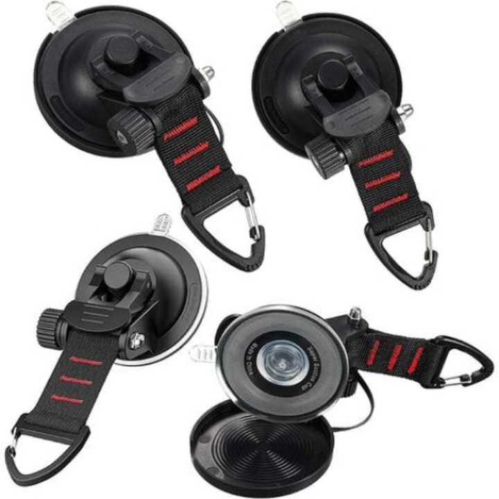 Комплект от 4 котви с вендуза за къмпинг, QttvbTna, PP/TPU, черни, 17x8см