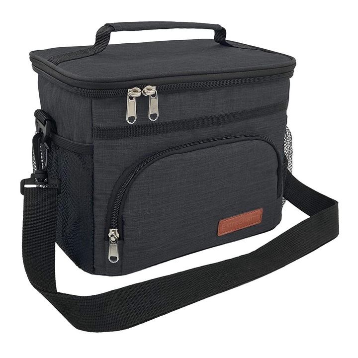 Чанта за обяд, QttvbTna, полиестер, 25,4x17x20,3 см, сива