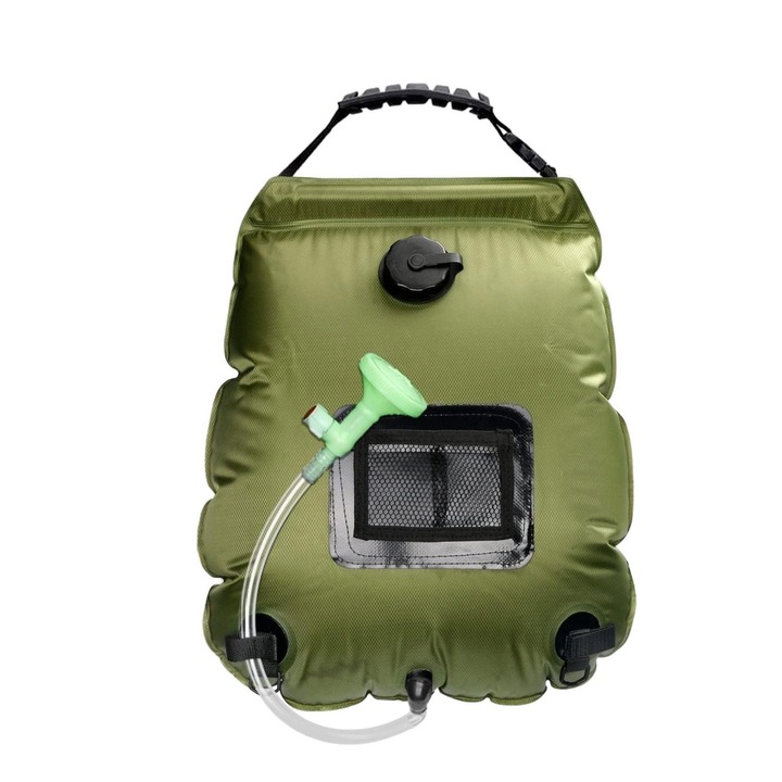 Преносима соларна душ чанта за къмпинг, QttvbTna, PVC, 20L, бързо загряване, маслинено зелено