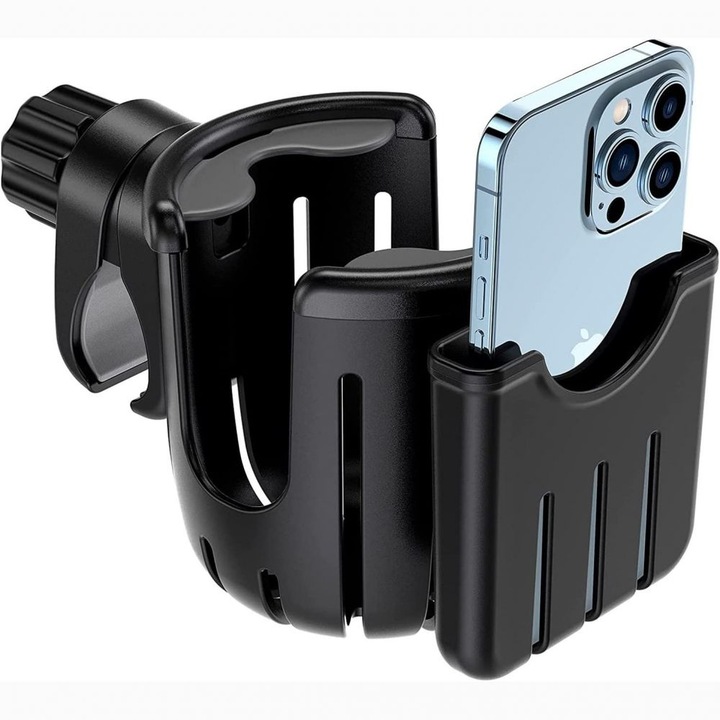 Поставка за чаша и телефон QttvbTna 2 в 1 за количка черна