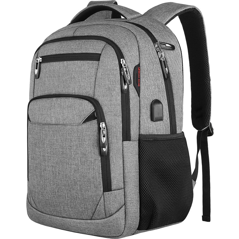 Rucsac laptop 15.6" cu port USB, capacitate mare, poliester, gri deschis, 33x20x46cm