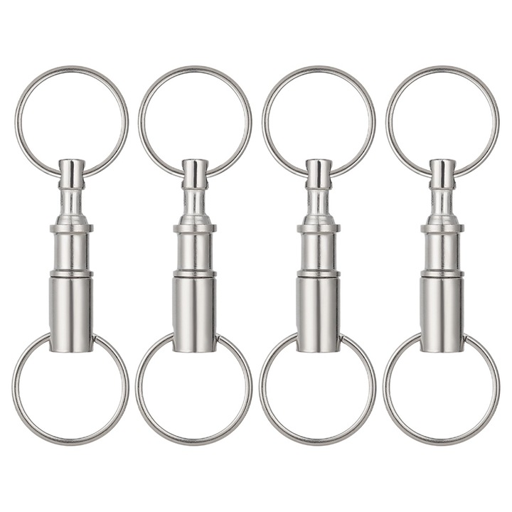 4db QttvbTna kulcstartó készlet, ötvözet/vas, 4 cm, ezüst