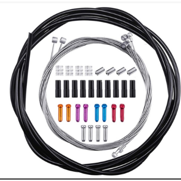 Комплект кабели с обвивка за велосипедна спирачка, QttvbTna, 4 броя, 1m x 1.7m/5mm x2.5m, Черен