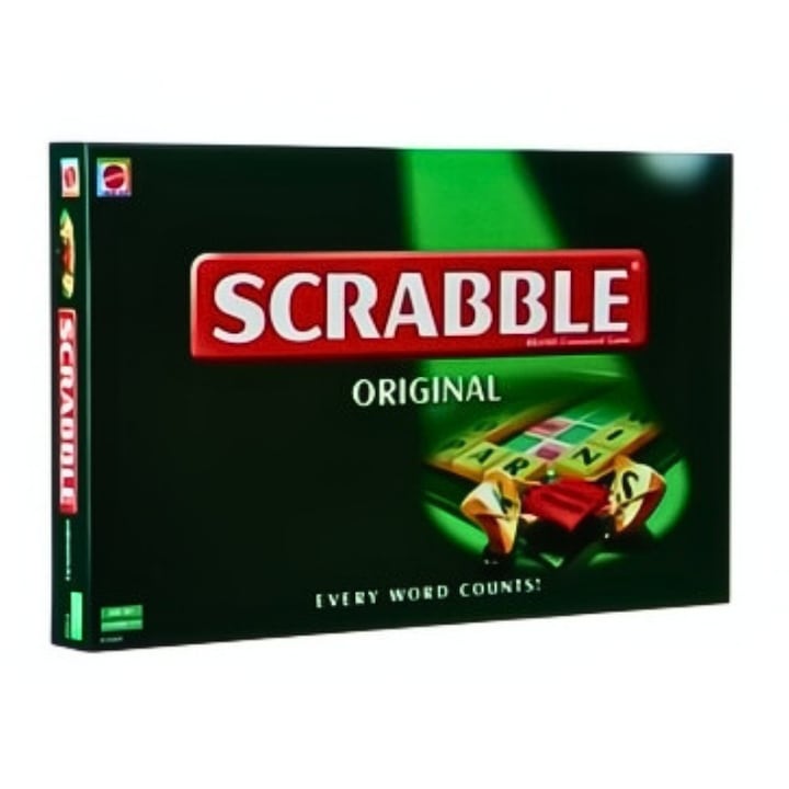 Joc de societate Scrabble, 104 piese, tabla 34.5x34.5cm, pentru 2-4 jucatori, varsta 8+