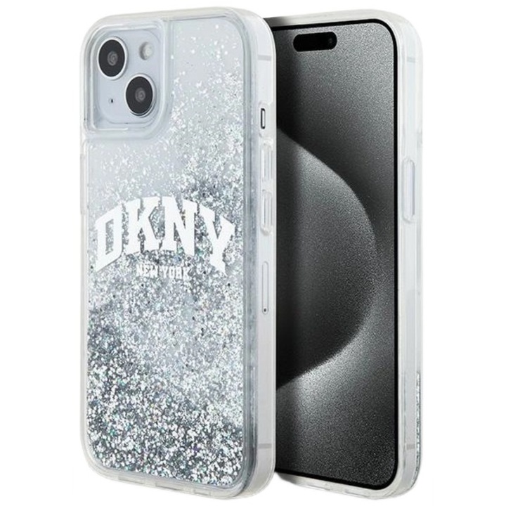 DKNY Liquid Glitter Big Logo tok kompatibilis iPhone 15 / 14 / 13 telefonnal, fehér