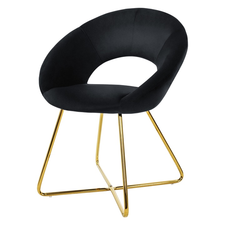 Scaun dining / living ML-Design, negru, catifea, 64 x 53 x 77 cm, ergonomic, usor de ansamblat