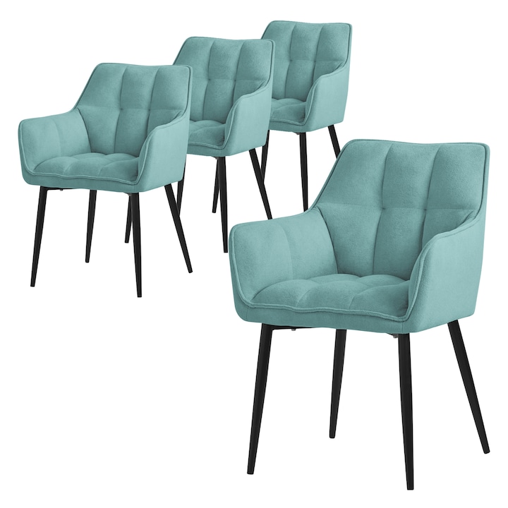 Set 4 scaune de living, ML-Design, turcoaz, tesatura textila, 57 x 63 x 90 cm, ergonomic, usor de ansamblat