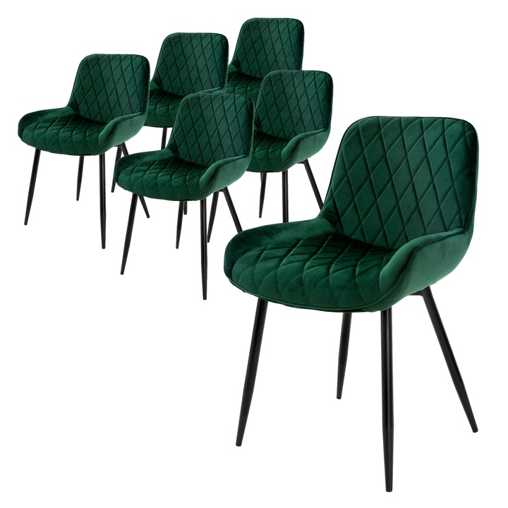 Set 6 scaune dining ML-Design, verde inchis, catifea, 54 x 60 x 81 cm, ergonomic, usor de ansamblat