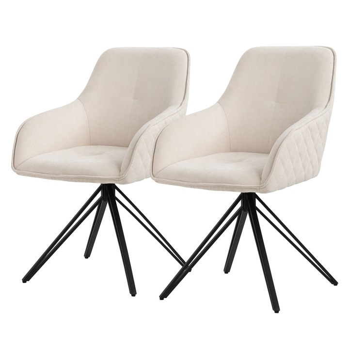 2db nappali szék készlet, krémszínű, ML-Design, textil szövet, 57 x 61 x 84,5 cm, ergonomikus, könnyen összeszerelhető, 360°-ban forgatható