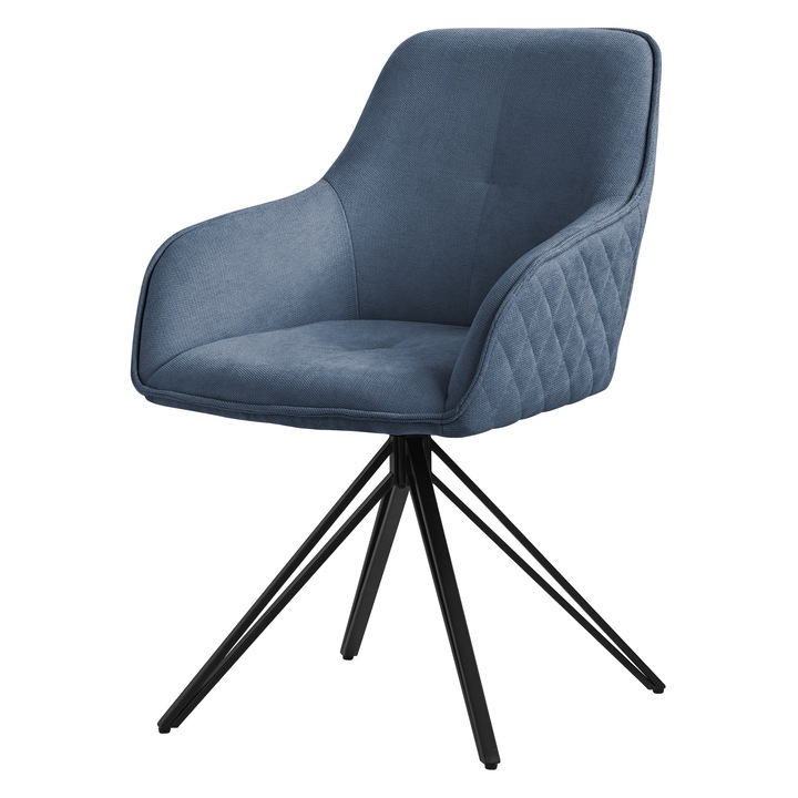 Scaun living, ML-Design, albastru, tesatura textila, 57 x 61 x 84.5 cm, ergonomic, usor de ansamblat, rotativ la 360 °