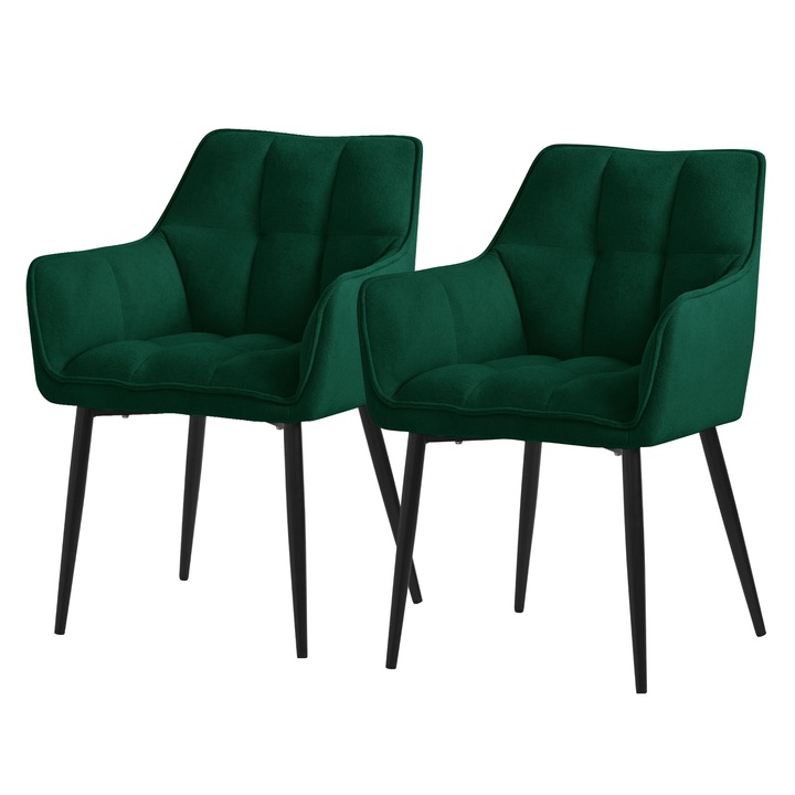 Set 2 scaune de living, ML-Design, verde inchis, tesatura textila, 57 x 63 x 90 cm, ergonomic, usor de ansamblat