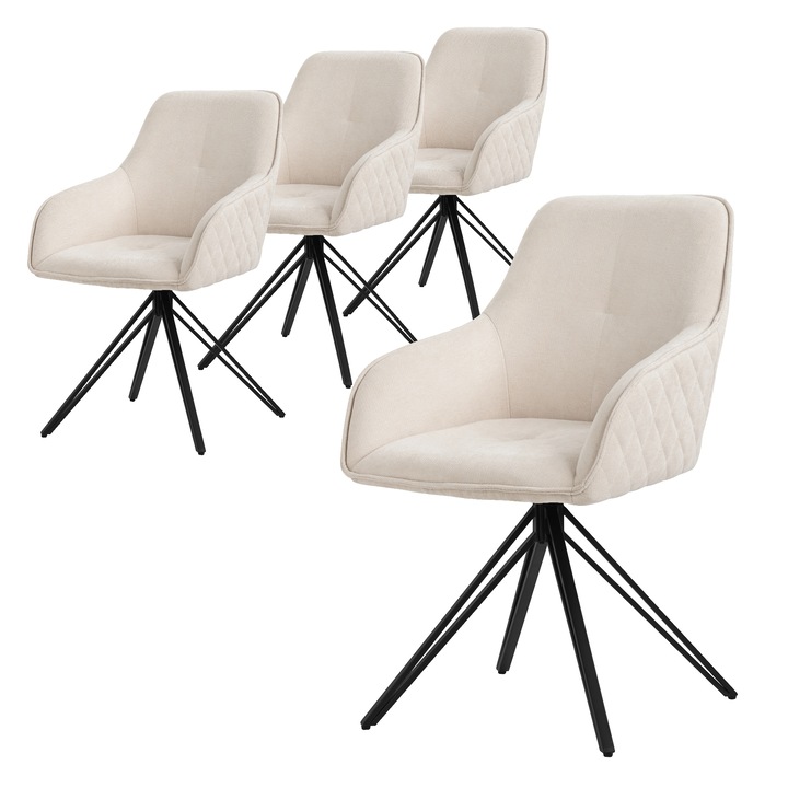 Set 4 scaune living / dining ML-Design, crem, tesatura textila, 57 x 61 x 84.5 cm, ergonomic, usor de ansamblat, rotativ la 360 °