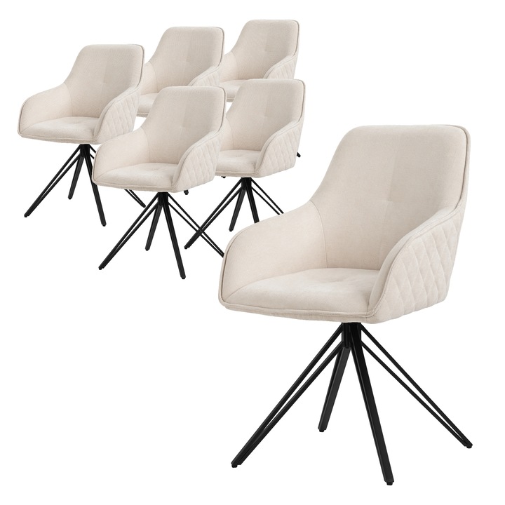 Set 6 scaune de living, ML-Design, crem, tesatura textila, 57 x 61 x 84.5 cm, ergonomic, usor de ansamblat, rotativ la 360 °