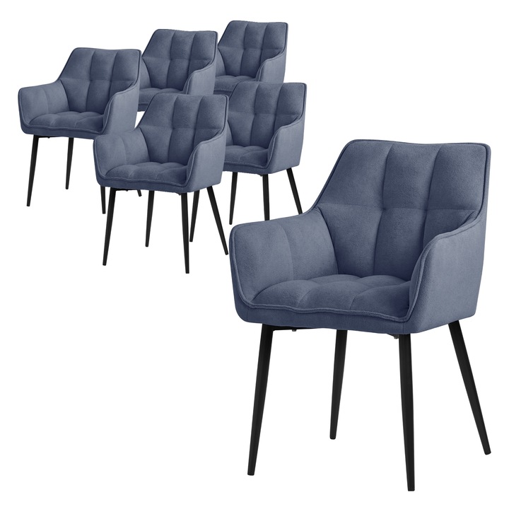Set 6 scaune de living, ML-Design, albastru, tesatura textila, 57 x 63 x 90 cm, ergonomic, usor de ansamblat