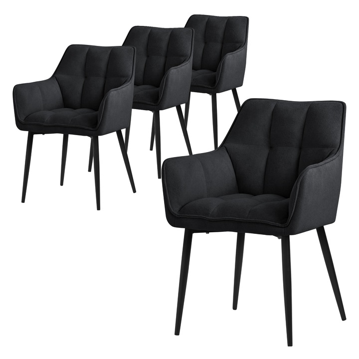 Комплект от 4 холни стола, ML-Design, черни, текстил, 57 x 63 x 90 см, ергономични, лесни за сглобяване