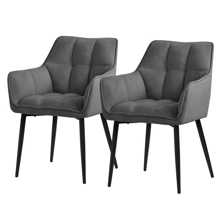 Set 2 scaune de living, ML-Design, gri, tesatura textila, 57 x 63 x 90 cm, ergonomic, usor de ansamblat