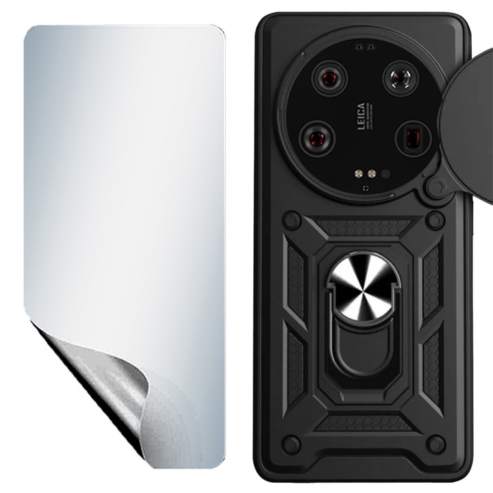 Regenerálható hidrogél fólia szett és redőny hátsó páncélgyűrű lencsevédő Xiaomi 14 Ultra készülékhez, OPTIM MEGOLDÁS, Innováció és védelem, Csúsztatási mechanizmus, vezérműpajzs teljes test 360°-os védelem, ujjlenyomat mentes, fekete